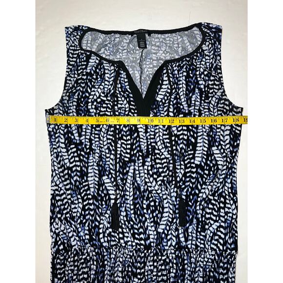 White House Black Market Size Small Blue Abstract V-Neck Ruched Bottom Tank Top - Picture 5 of 7